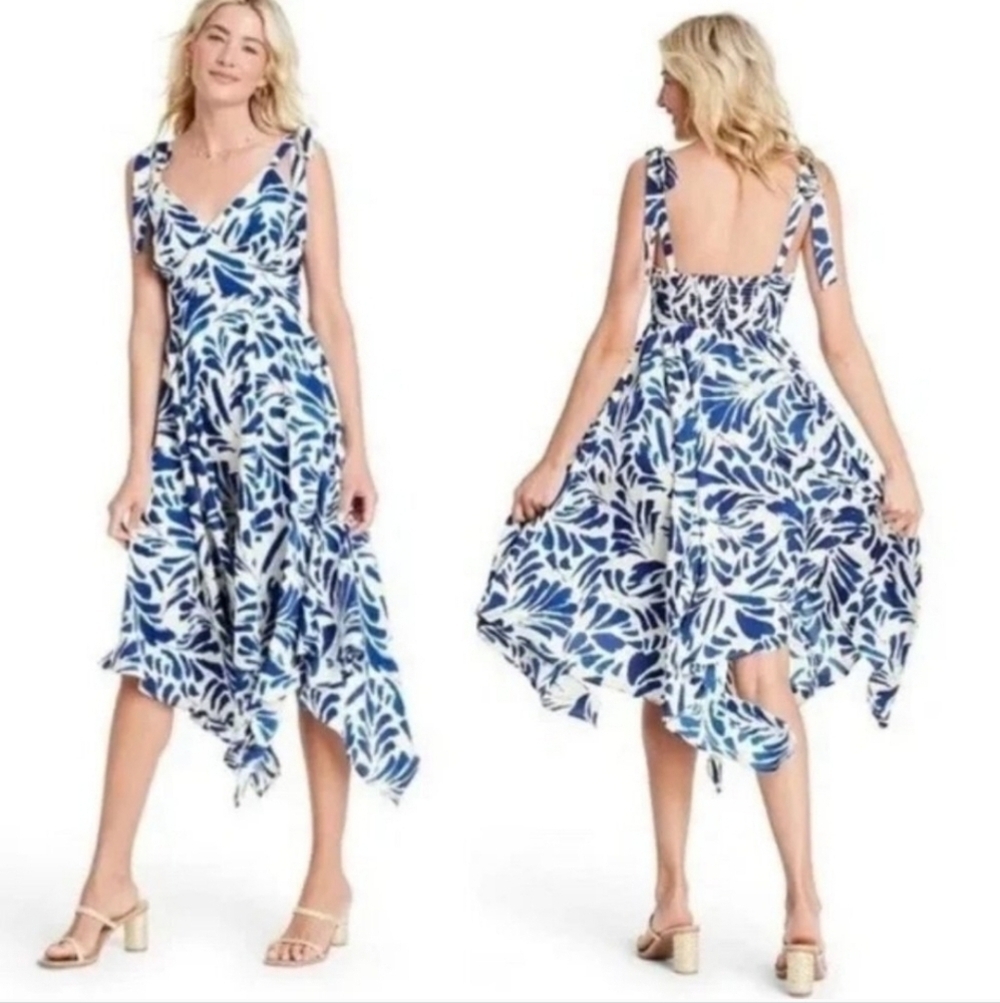 Alexis For Target Blue Floral Asymmetrical Dress Women's Blue White sz XS
